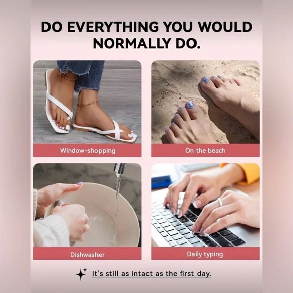 Silver Glitter Short Square Nail Kit | 24-Piece Press-On | New - Picture 4 of 7